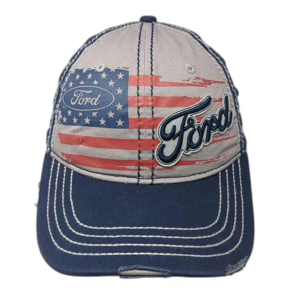 H3 Headwear Ford Baseball Cap Blue One Size Flag Graphic Contrast Stitching Hat